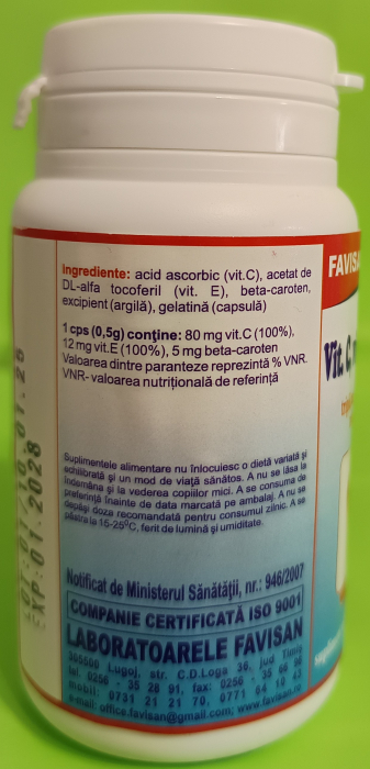 Vitamina C, Vitamina E si Beta-Caroten 40 capsule, FAVISAN [3]