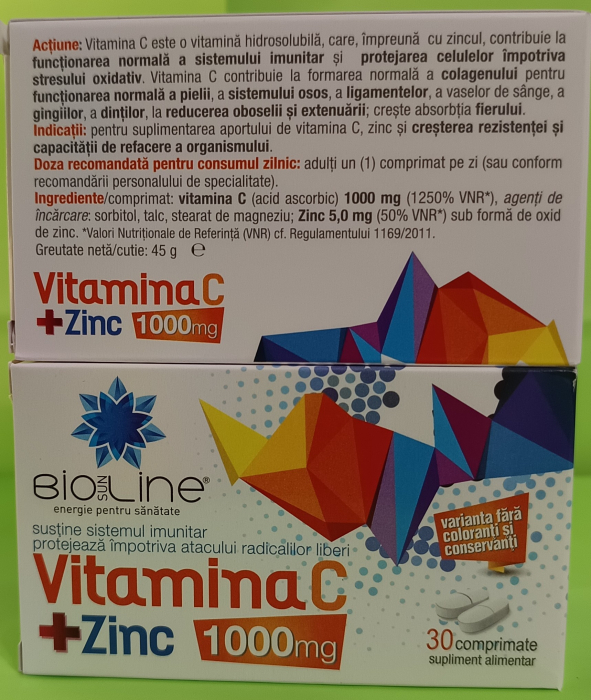 Vitamina C + Zn 1000 mg, 30 comprimate BioSunLine Helcor la nana plafar [2]