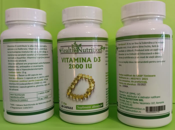 VITAMINA D3 2000 IU, 60 capsule moi, Health Nutrition la Nana Plafar [6]