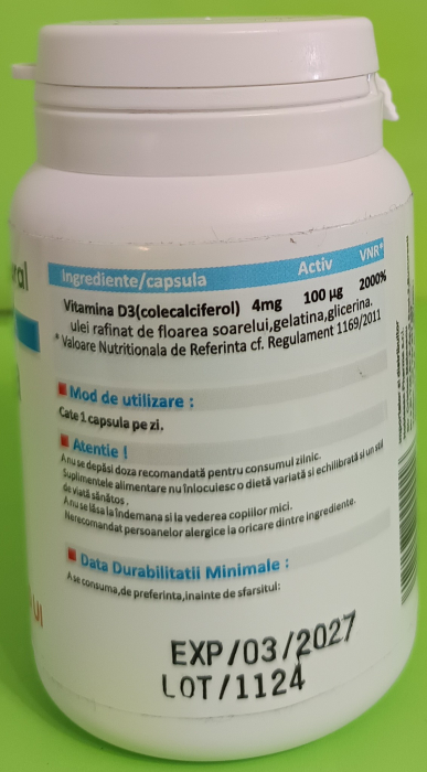VITAMINA D3-4000 UI 4mg 60 capsule, Noblesse Naural la Nana Plafar [3]