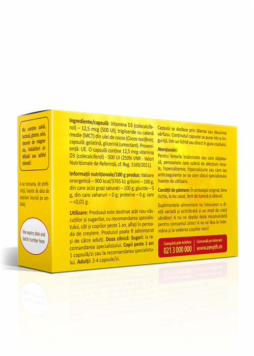 VITAMINA D3 500 UI cu ulei de cocos pentru copii, 30 capsule moi Zenyth [2]