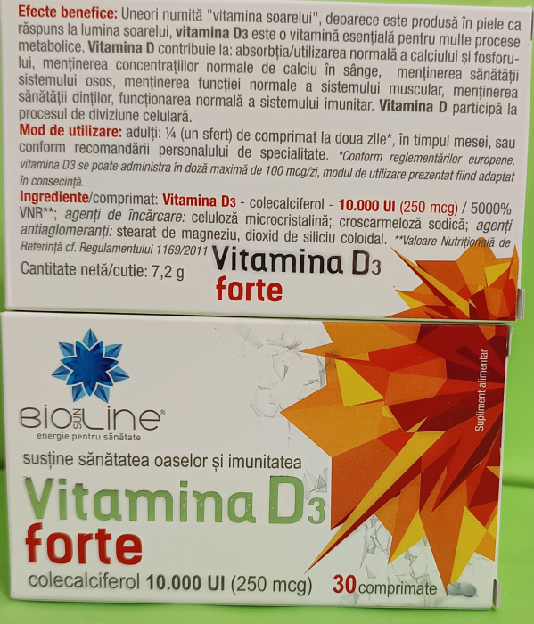 VITAMINA D3 FORTE 10.000 UI (250 mcg), 30 comprimate, BioSunLine Helcor [2]