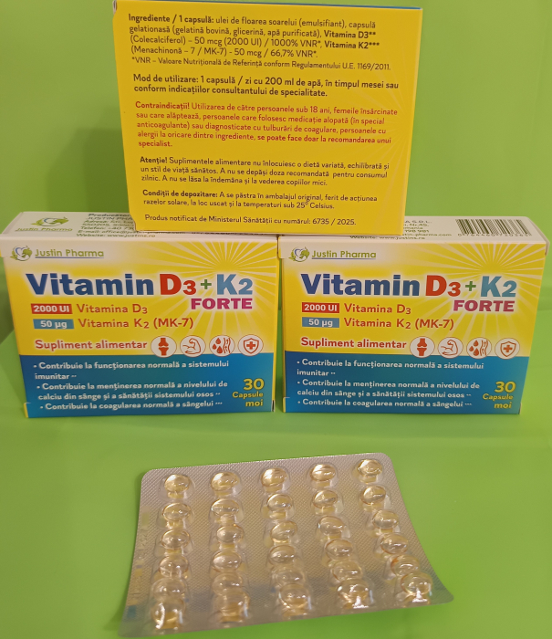 VITAMINA D3+K2 Forte, 30 capsule moi, Justin Pharma la Nana Plafar [2]