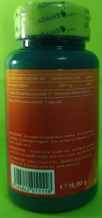 VITAMINA E-400 naturala, 30 capsule moi, Adams Supplements la Nana Plafar [2]