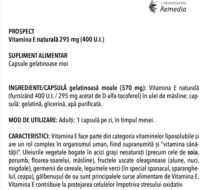 Vitamina E, 400 U.I, 30 capsule moi, Remedia la Nana Plafar [2]