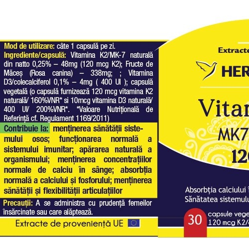 VITAMINA K2 MK7 NATURALA Herbagetica la Nana Plafar [2]