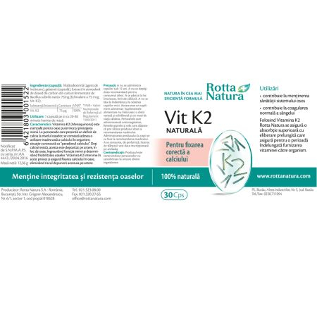 VITAMINA K2  75 mcg Naturala, 30 capsule, Rotta Natura [2]
