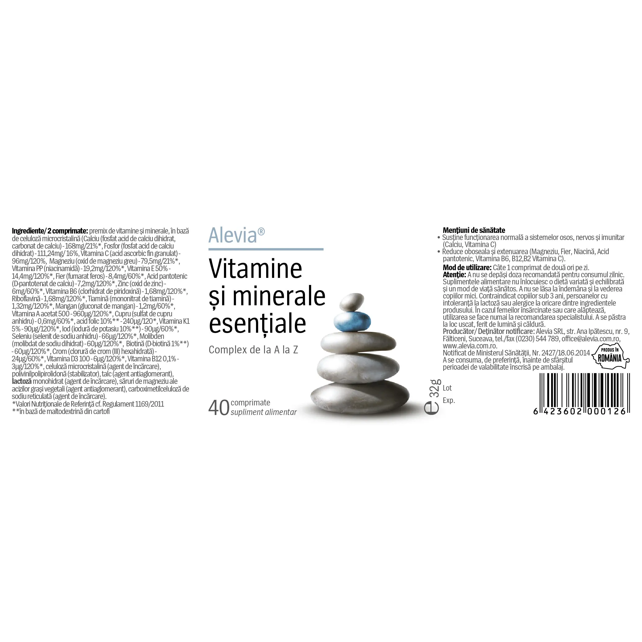 Vitamine si minerale esentiale, 40 comprimate, Alevia [2]