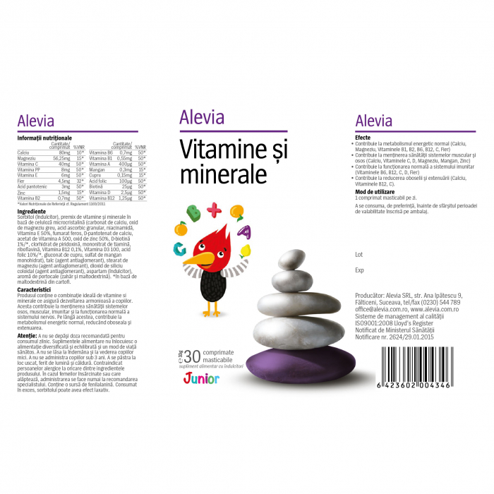 VITAMINE și MINERALE *JUNIOR, 30 comprimate masticabile, Alevia [2]