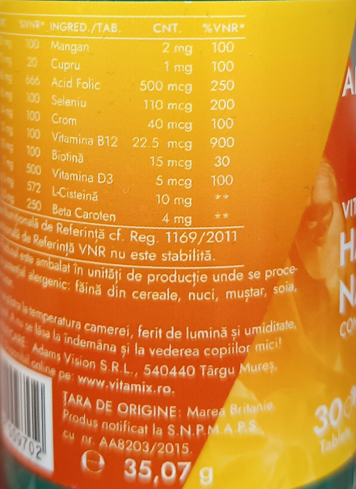 VitaMix, Hair & Skin & Nail, 90cps, Adams Supplements la Nana Plafar [3]