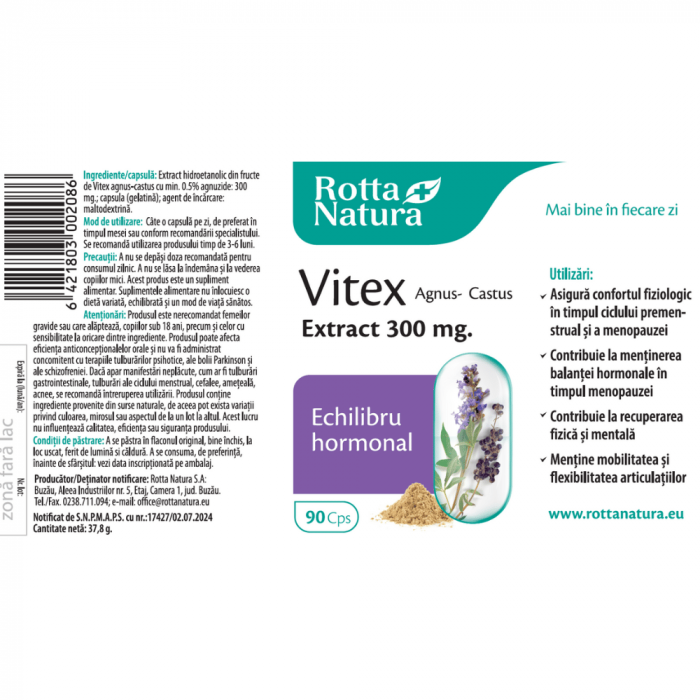 VITEX AGNUS-CASTUS Extract 300mg ECHILIBRU HORMONAL, Rotta Natura [3]