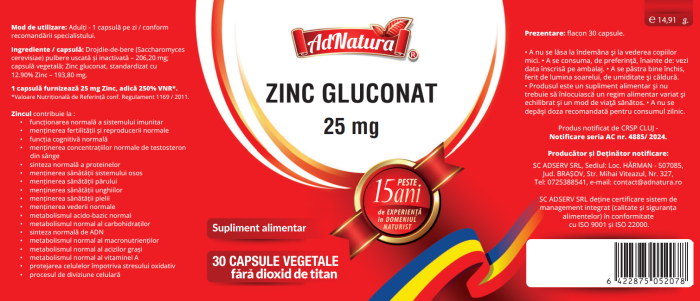 ZINC GLUCONAT 25mg, AdNatura la Nana Plafar [3]
