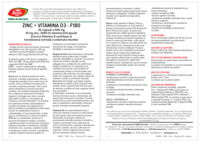 Zinc cu vitamina D3, 30 capsule, Fares [2]
