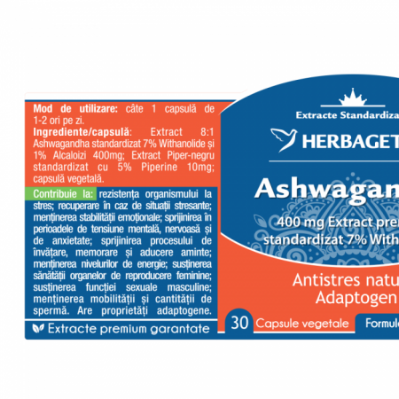 ASHWAGANDHA 400mg extract, Herbagetica a Nana Plafar [1]