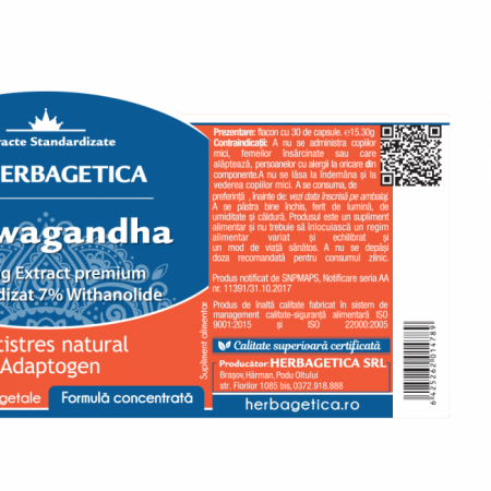 ASHWAGANDHA 400mg extract, Herbagetica a Nana Plafar [2]