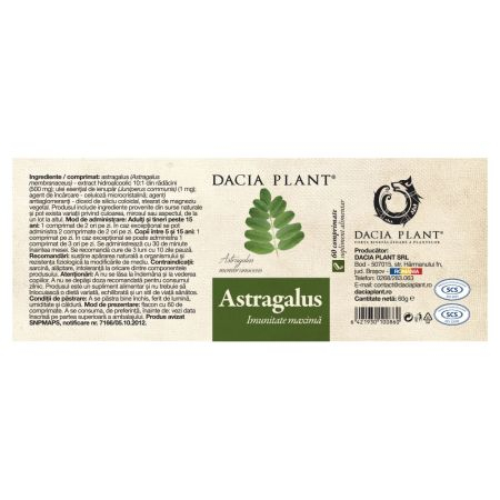 ASTRAGALUS pentru IMUNITATE 500mg, 60 comprimate, Dacia Plant [1]