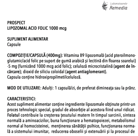 ACID FOLIC LIPOZOMAL, 1000 mcg, 30 capsule, Remedia la Nana Plafar [1]