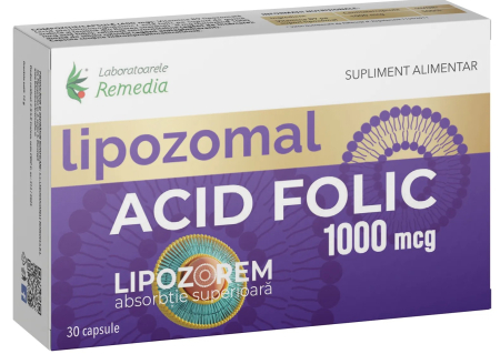 VITAMINE SI MINERALE - ACID FOLIC LIPOZOMAL, 1000 mcg, 30 capsule, Remedia la Nana Plafar