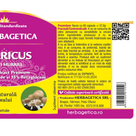 AGARICUS, 60 capsule vegetale, Herbagetica la Nana Plafar [2]