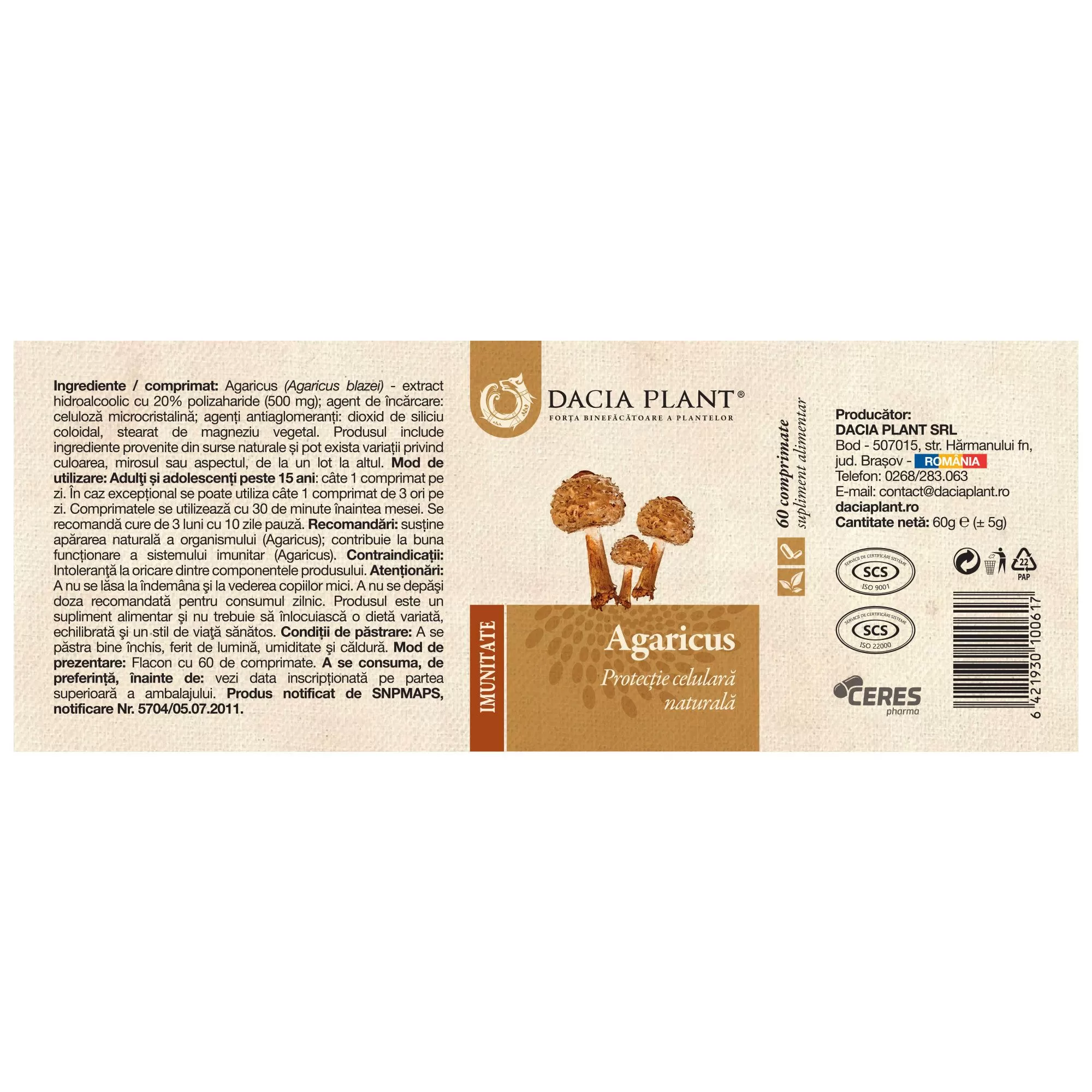 AGARICUS, 60 comprimate, Dacia Plant la Nana Plafar [1]