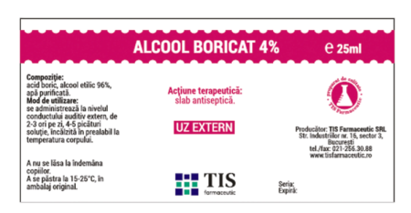 ALCOOL BORICAT, 4%, 25 ml, Tis Farmaceutic la Nana Plafar [1]
