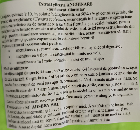 ANGHINARE, ARMURARIU EXTRACTE GLICERICE FARA ALCOOL 50ml AdNatura la Nana Plafar [2]