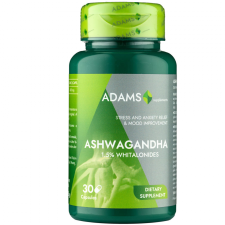 Stare de bine - ASHWAGANDHA 400mg, Adams Supplements www.nanaplafar.ro        la Nana Plafar