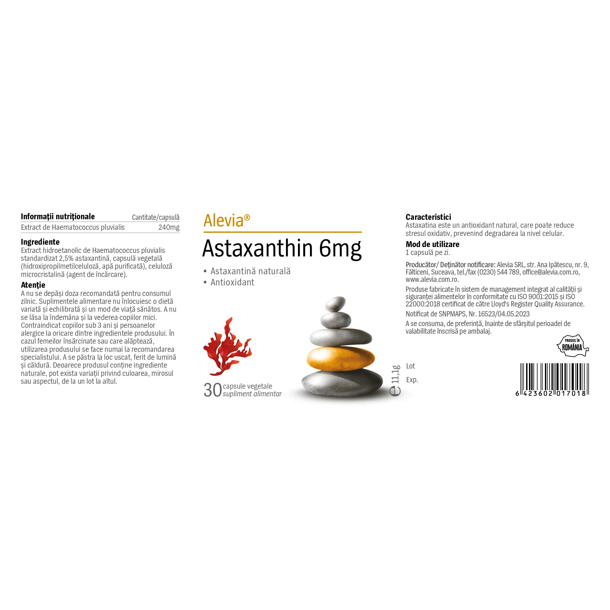 Astaxanthin 6 mg, 30 capsule, Alevia la Nana Plafar [1]