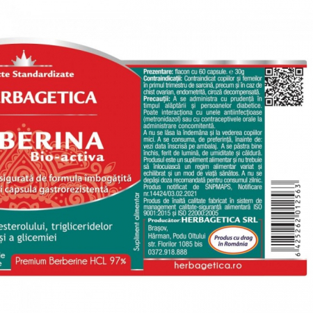 BERBERINA Bio Activa 300mg, Herbagetica la Nana Plafar [2]