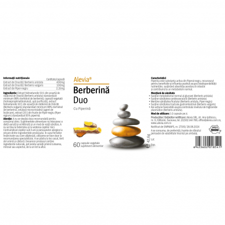 BERBERINA Duo cu Piperina 400mg, 60 capsule vegetale, Alevia la Nana Plafar [1]