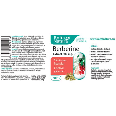 BERBERINA EXTRACT 500 mg Echilibru Glicemic si Hepatic, Rotta Natura la Nana Plafar [1]