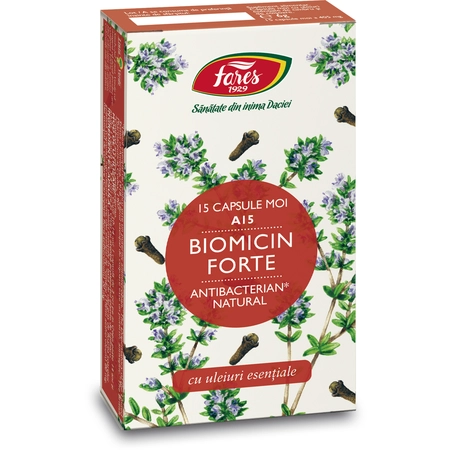 infecții digestive: enterite, enterocolite, bacteriene, candidozice, virale, adulti - Biomicin Forte A15, 15 capsule, Fares