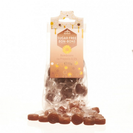 dulciuri - Bomboane cu Propolis 2,5% si Lemn Dulce, fara zahar, 70gr - APIDAVA