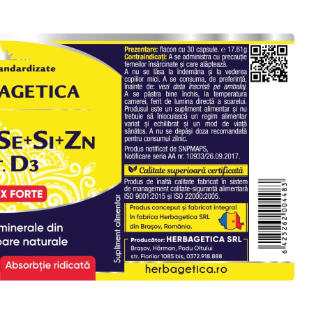 Ca + Mg + S e+ Si + Zn cu Vitamina D3 Complex Forte,  capsule, Herbagetica la Nana Plafar [2]