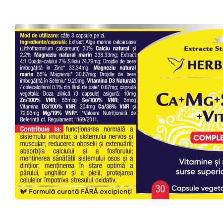 Ca + Mg + S e+ Si + Zn cu Vitamina D3 Complex Forte,  capsule, Herbagetica la Nana Plafar [1]
