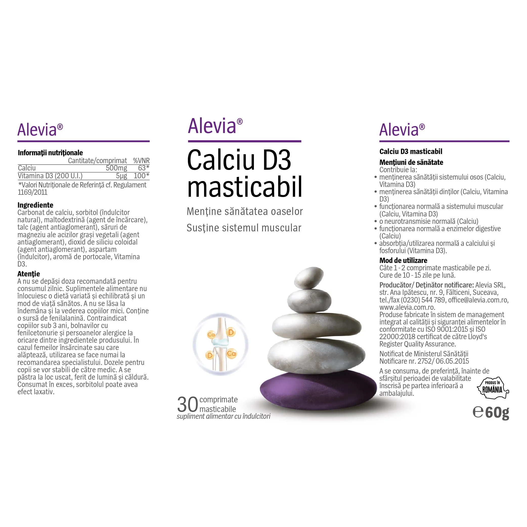 Calciu D3 masticabil, 30 comprimate, Alevia la Nana Plafar [1]