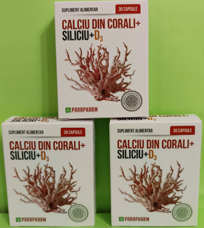 Articulatii si sistemul osos - CALCIU din CORALI+SILICIU+D3, 30 capsule, Parapharm la Nana Plafar