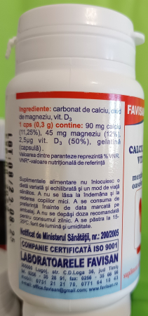 Calciu, Magneziu, Vitamina D3, 40 capsule, Favisan [2]
