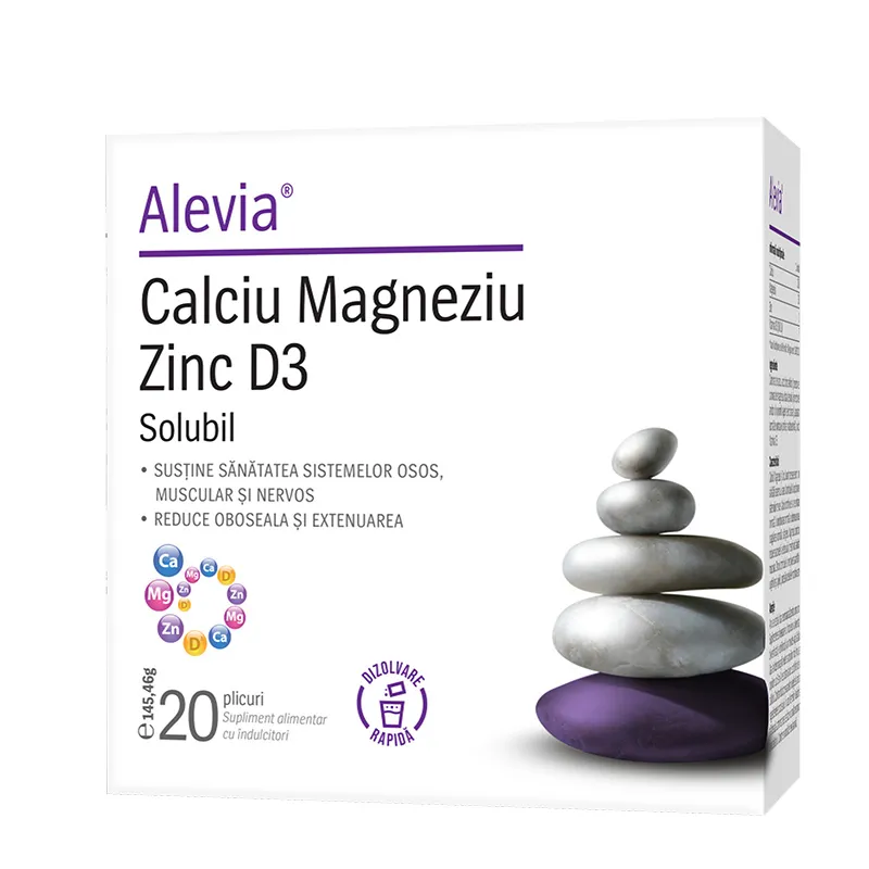 CALCIU MAGNEZIU ZINC D3 SOLUBIL, 20 plicuri, Alevia la Nana Plafar