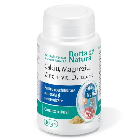 metabolism celular - CALCIU MAGNEZIU ZINC+VIT D2 NATURALA, 30 capsule, Rotta Natura la Nana Plafar