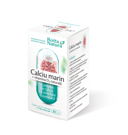 VITAMINE SI MINERALE - CALCIU MARIN + VITAMINA D2 naturala, 30 capsule, Rotta Natura la Nana Plafar