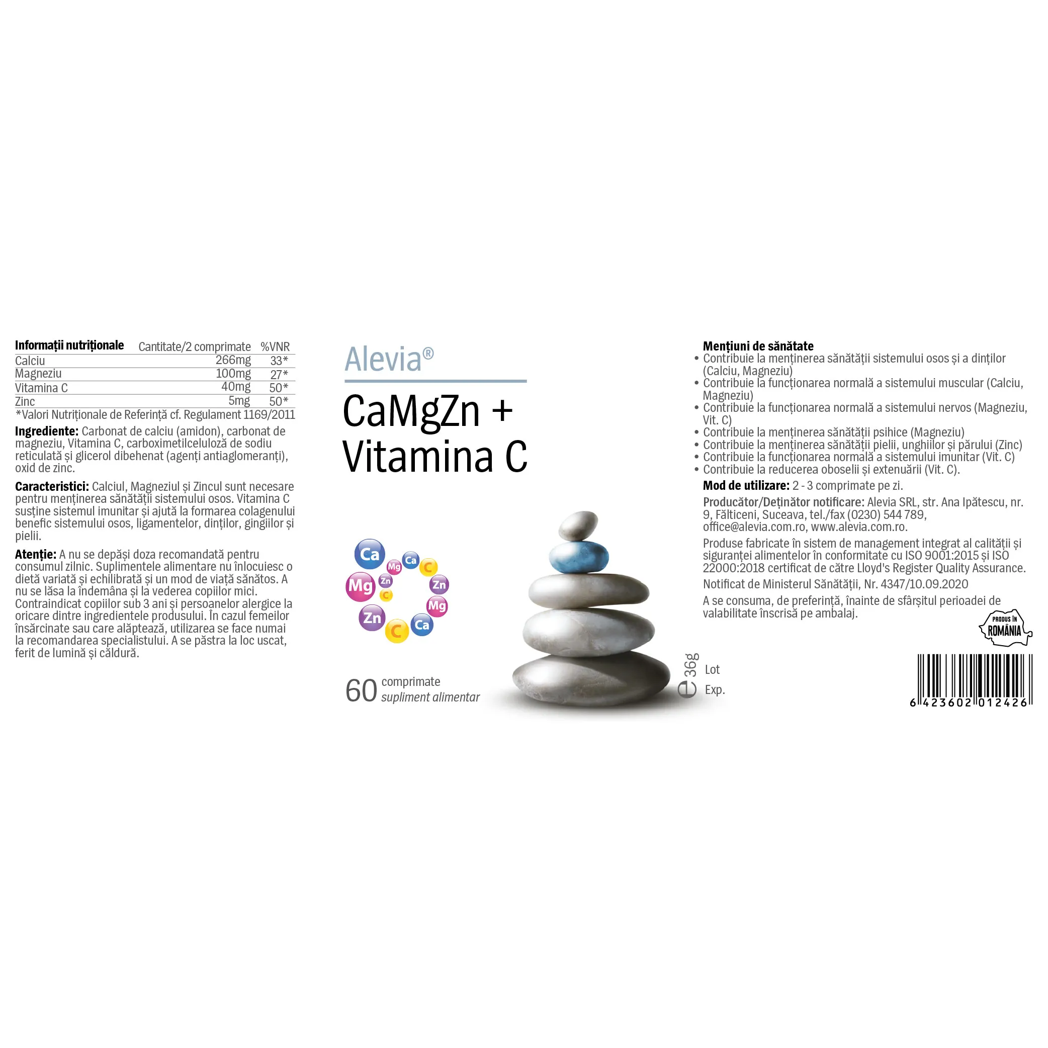 CaMgZn + Vitamina C, 60 comprimate, Alevia la Nana Plafar [1]