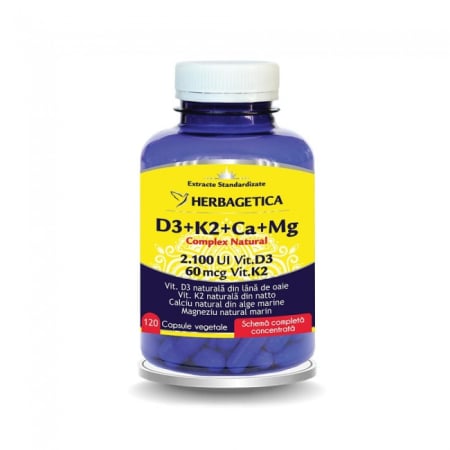 Complex natural D3+K2+Ca+Mg, capsule vegetale, Herbagetica la Nana Plafar [4]