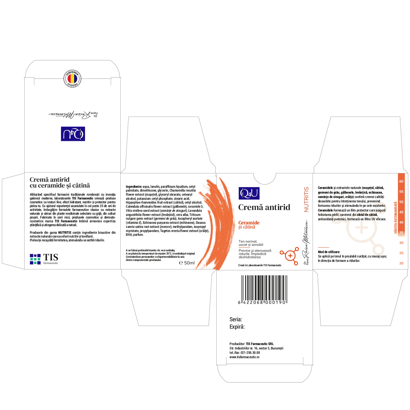 CREMA de FATA ANTIRID cu CERAMIDE si CATINA, 50ml, Tis Farmaceutic [1]