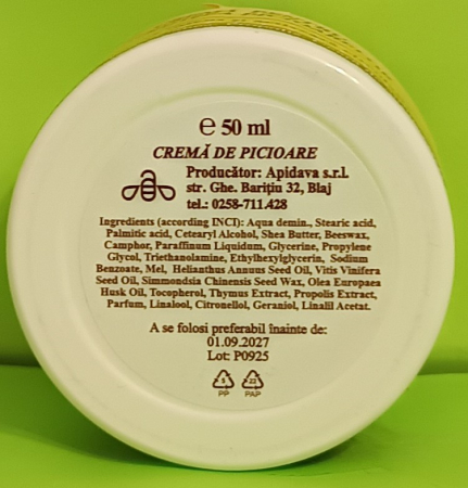 Crema de picioare cu Miere, Unt de Shea, Propolis, Ceara de albine, 50ml - APIDAVA  la Nana Plafar [2]