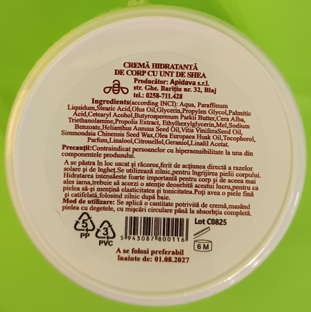Crema hidratanta de corp cu Unt de Shea, Miere, Ceara de albine, Propolis, 200ml - APIDAVA  la Nana Plafar [1]