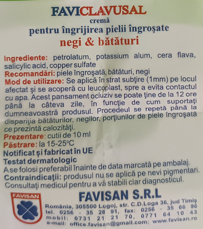 CREMA  PENTRU NEGI SI BATATURI FAVICLAVUSAL, 10ML, Favisan la Nana Plafar [1]