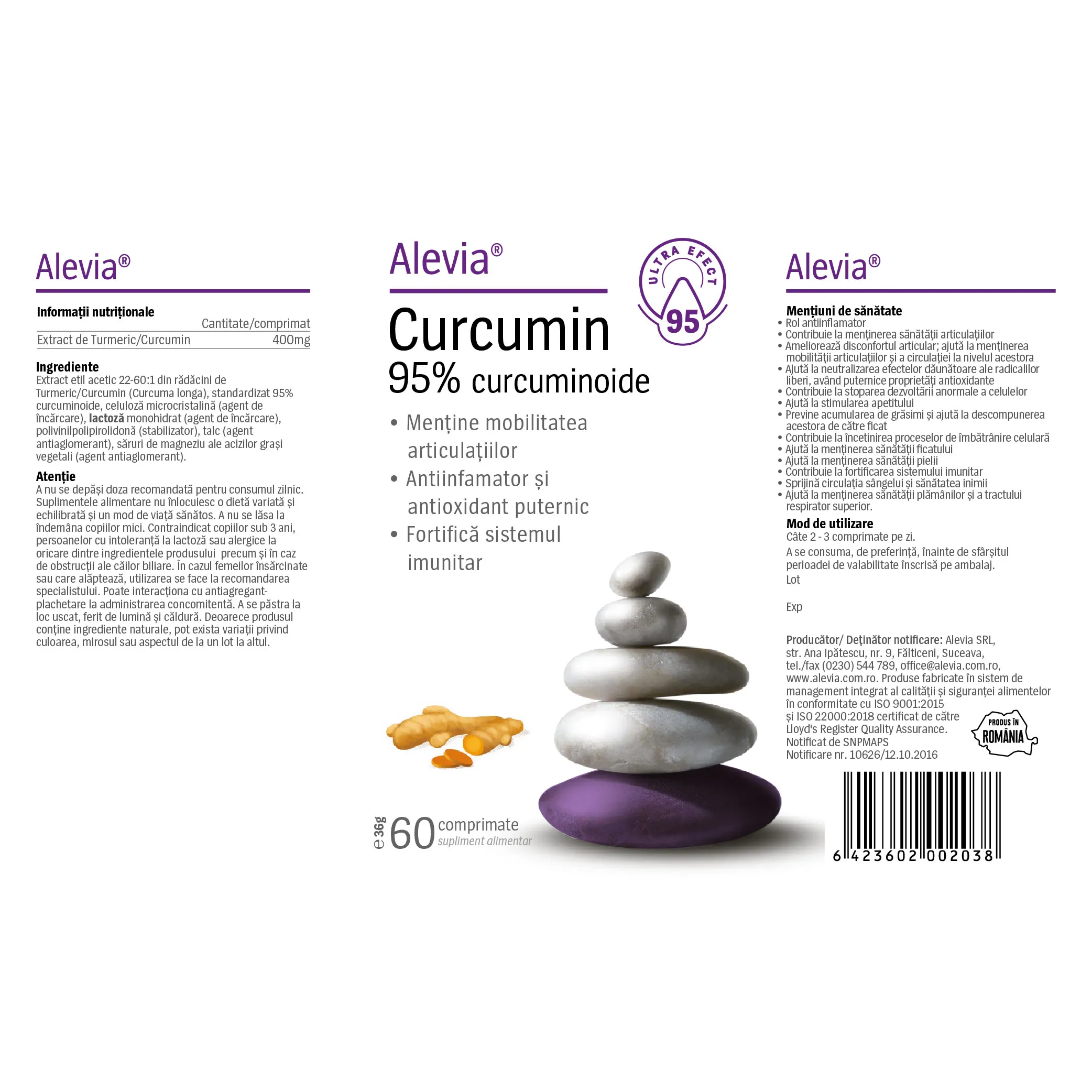 Curcumin 95% curcuminoide, 60 comprimate, Alevia la Nana Plafar [1]