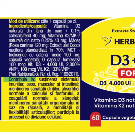 D3 + K2 Forte capsule vegetale Herbagetica la Nana Plafar [1]