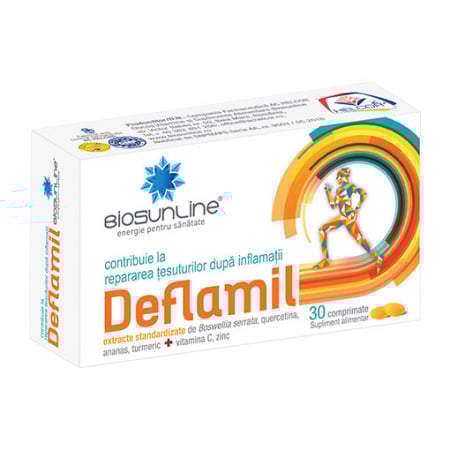 DEFLAMIL ANTIINFLAMATOR cu Boswellia si Turmeric, 30 comprimate, BioSunLine Helcor la Nana Plafar